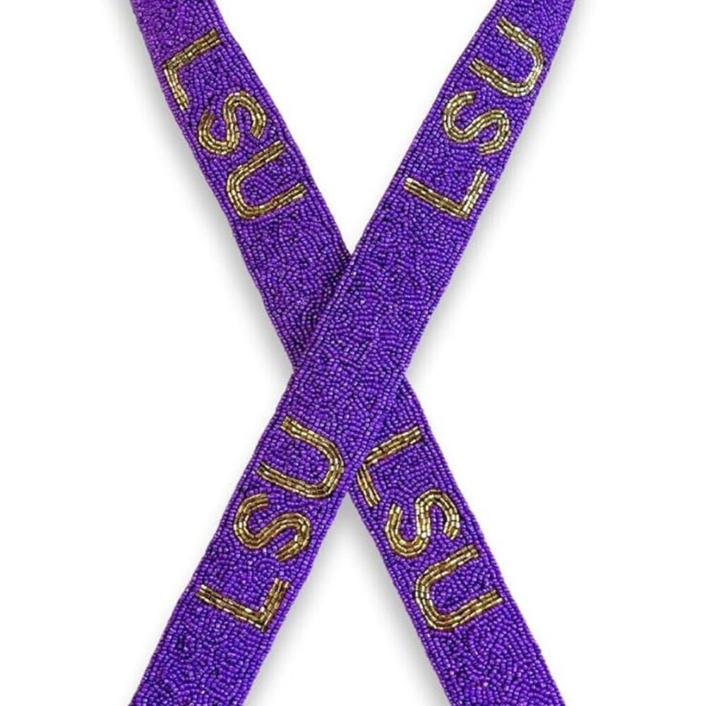 Beaded Purse Strap Louisiana Purple Gold Crossbody Game Day 49” Clasp